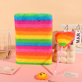 Rainbow Plush Notebook A5 Diary Can Be Used For Study And Office, Suitable For Gifts For Girls, Cute, Princess Style, Back To School Season, LGBT (Option: 1set)